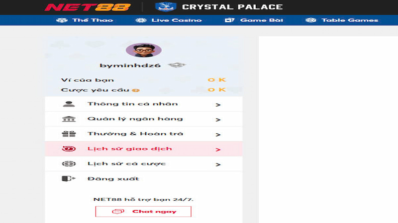 Lịch sử giao dịch nạp rút tại nhà cái Net88 luôn rõ ràng